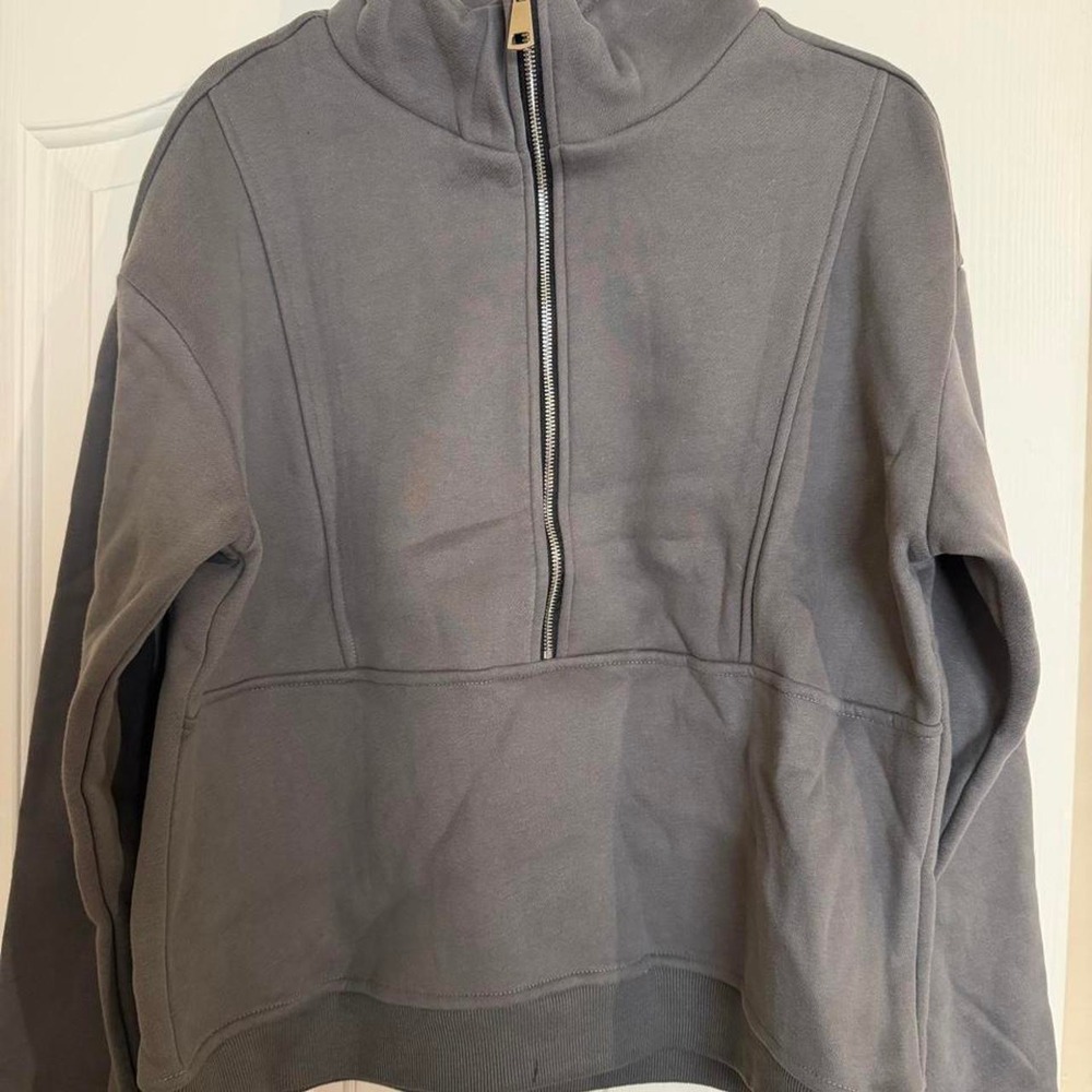 Womens Gray Half Zip Pullover Sweatshirt Athleisure Quarter Zip Size Large